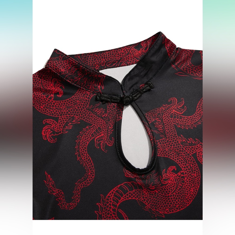 Women's Chinese Cheongsam Dragon Print Qipao Mini Bodycon Dress‎ - Picture 4 of 5